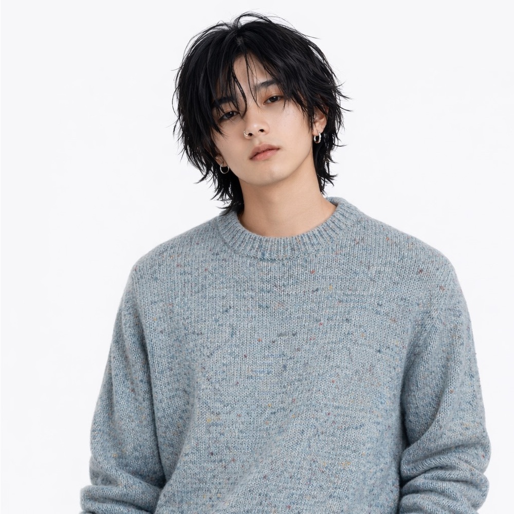 Zara Light Blue Speckled Crewneck Sweater